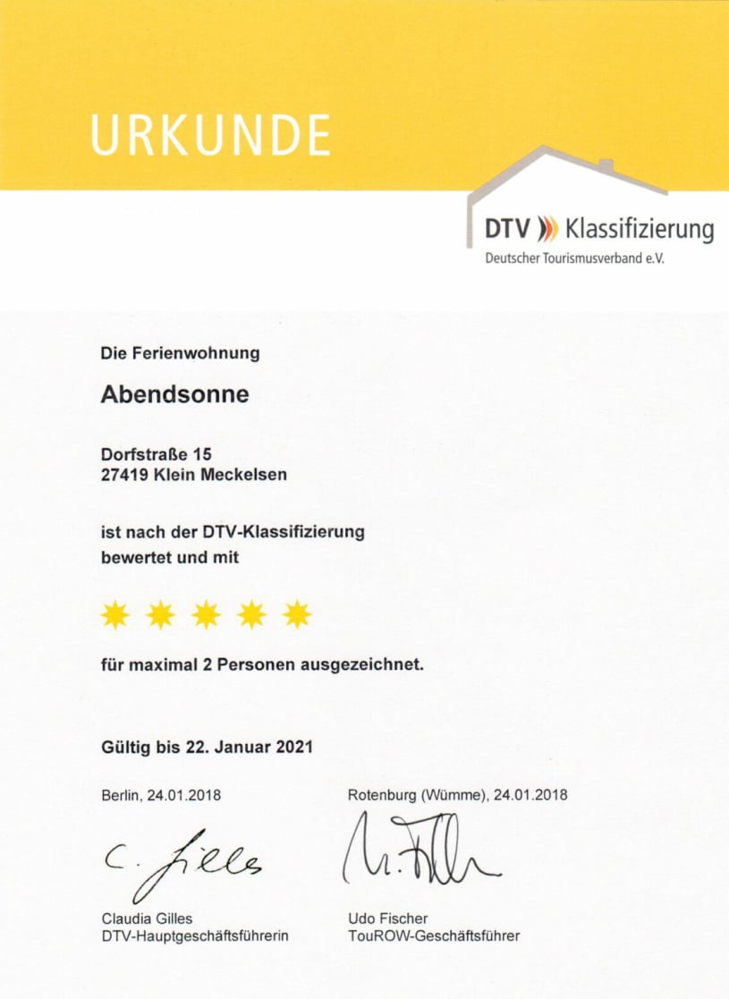 5 Sterne Sterneklassifizierung Gundies Home No. 15 Klein Meckelsen Niedersachsen